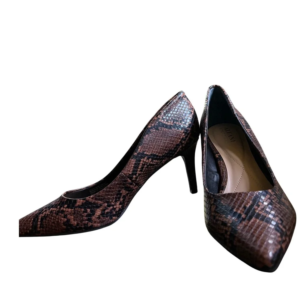 Alfani Step 'N Flex Brown Snakeskin Embossed Pointed Toe Pumps‎ Stiletto Heels